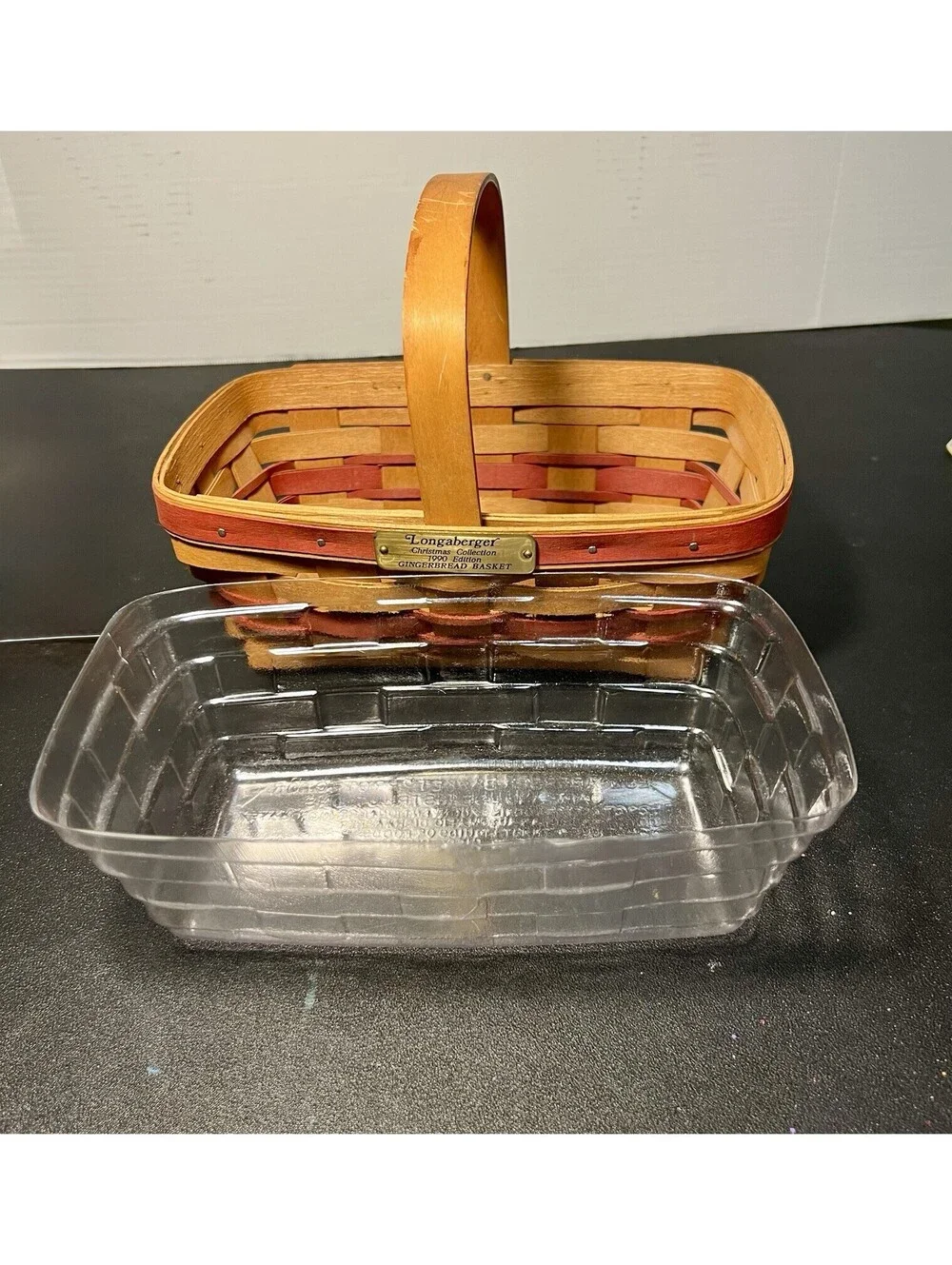 Longaberger 1990 Christmas Gingerbread Basket Signed Plastic Liner, 10x6.5”